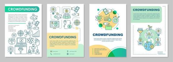 Crowdfunding brochure sjabloon lay-out. online financieringscampagne. flyer, boekje, folder printontwerp met lineaire illustraties. vectorpaginalay-outs voor tijdschriften, jaarverslagen, reclameposters vector