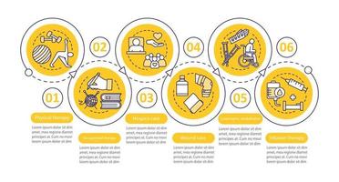 therapie vector infographic sjabloon. verpleegkundige dienst. zakelijke presentatie ontwerpelementen. datavisualisatie met zes stappen en opties. proces tijdlijn grafiek. workflowlay-out met lineaire pictogrammen