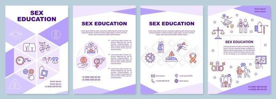 seksuele voorlichting bewustzijn paarse brochure sjabloon. folderontwerp met lineaire pictogrammen. bewerkbare 4 vectorlay-outs voor presentatie, jaarverslagen. vector