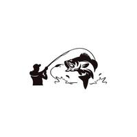 visserij logo, zwart-wit afbeelding van een vis op jacht naar aas, forel vissen - logo afbeelding. visserij embleem vector