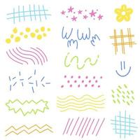 abstract lijn vorm doodle hand tekenen pen verf markering borstel inkt krabbel mesh polkadot bloem glimlach ster patroon collectie set vector illustratie