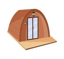 camping houten tent pod geïsoleerd op een witte achtergrond. luxe comfortabele glamping woning. zomer openluchtrecreatie, vakantie concept. platte cartoon vectorillustratie vector