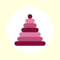 vectorillustratie van een piramide van kinderspeelgoed in roze kleuren op een gele achtergrond. vector