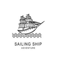 zeilschip avontuur logo sjabloonontwerp in kaderstijl. vectorillustratie. vector