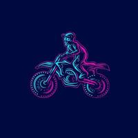 motorcross fiets rijder lijn. popart-logo. kleurrijk ontwerp met donkere achtergrond. abstracte vectorillustratie. geïsoleerde zwarte achtergrond voor t-shirt, poster, kleding, merch, kleding, badgeontwerp vector