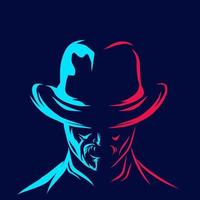 Amerikaanse bandiet cowboy logo lijn popart potrait kleurrijk ontwerp met donkere achtergrond. abstracte vectorillustratie. vector