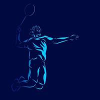 badminton man smash shot vector silhouet lijn popart potrait kleurrijke embleemontwerp met donkere achtergrond. abstracte vectorillustratie. geïsoleerde zwarte achtergrond voor t-shirt, poster, kleding.