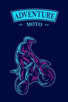 motorcross fiets rijder lijn. popart-logo. kleurrijk ontwerp met donkere achtergrond. abstracte vectorillustratie. geïsoleerde zwarte achtergrond voor t-shirt, poster, kleding, merch, kleding, badgeontwerp vector