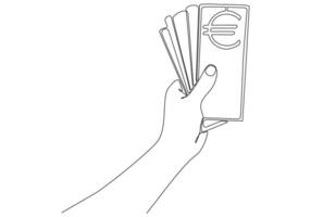 doorlopende lijntekening van het geven van geld, euro vector