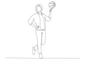 doorlopende lijntekeningen van een man die basketbal speelt vector