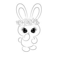 kleurboek schattig wit konijn met een krans van bloemen vectorillustratie vector