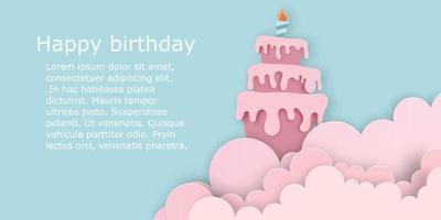 printhappy birthday met cakepapier gesneden stijl. vectorillustratie. vector