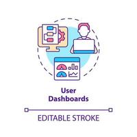 gebruikers dashboards concept icoon. activiteit analyseren. kenmerk van online werkplek abstracte idee dunne lijn illustratie. geïsoleerde overzichtstekening. bewerkbare streek. vector