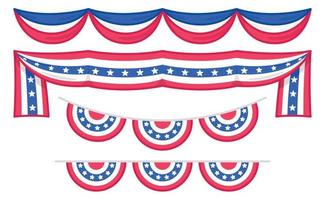 podiumdecoratie met vlagzijden fluwelen gordijnen of draperieën ter viering van de Amerikaanse onafhankelijkheidsdag of herdenkingskawaii doodle platte vectorillustratie vector