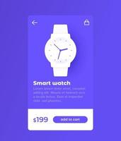 e-commerce en winkelen mobiele app-ontwerp, koop slim horloge online vector