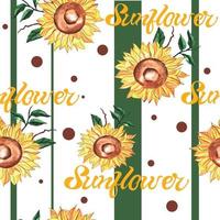 heldere zomer aquarel naadloze patroon van zonnebloem bloemen met bladeren op gestreepte achtergrond met cirkels. trendy modesjabloon voor stof, bullet journal, verpakking, boekje, servetten. vector