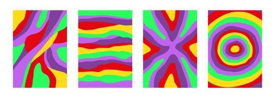 trendy psychedelische abstracte set van heldere zure achtergronden in retro-stijl 60s, 70s. vector illustratie