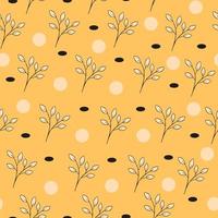 vintage naadloze bloemmotief met elegante takken en blobs op een gele achtergrond. trendy vectorillustratie vector