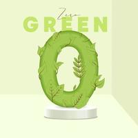 nummer 0 bladeren en takken op de standaard. laat lettertype. 0 symbool met groene plant textuur. eco symbool collectie. vector design stuk en sjabloon illustratie.