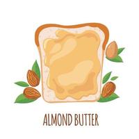 amandelboter op brood pictogram in vlakke stijl geïsoleerd op een witte achtergrond. heerlijk ontbijt met botertoast. vectorillustratie. vector