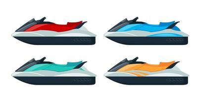 gekleurde jet scooter pictogrammen instellen in vlakke stijl geïsoleerd op een witte achtergrond. cartoon waterfiets. vectorillustratie. vector