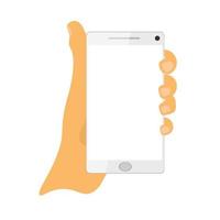 hand met een smartphone op een witte achtergrond. platte vectorillustratie vector