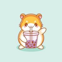 schattige hamster die bubble tea-cartoon drinkt vector