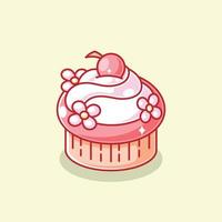 roze cupcake met een kers op de top vector