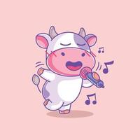 een schattige koe zingt tekenfilm vector