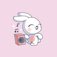 schattig konijntje danst en luistert naar muziek vector