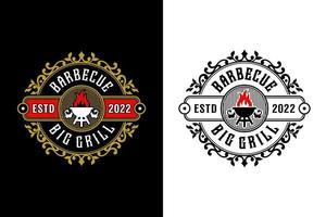 barbecue grote grill stijl vintage design logo collectie vector