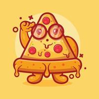 geniale pizza karakter mascotte met denk expressie geïsoleerde cartoon in vlakke stijl ontwerp vector