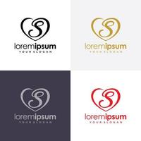 hartpictogram, liefdespictogram, met s eerste logo vector