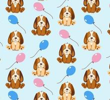 naadloze schattige puppy hond patroon. grappige en gelukkige hond stripfiguur. cartoon vectorillustratie vector
