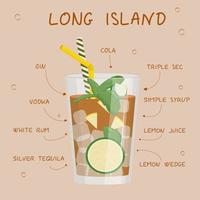 alcoholdrank, cocktail en drankenrecept. Long Island. menu-ontwerp. barman gids. platte vectorillustratie. vector