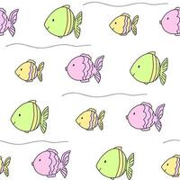schattige vis zee patroon pastel kleuren lijn doodle. naadloze achtergrond oceaan. textiel voor kinderen. minimalisme papieren plakboek voor kinderen, badkamer. vector