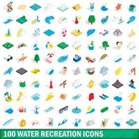 100 waterrecreatie iconen set, isometrische 3D-stijl vector