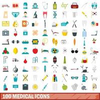 100 medische iconen set, vlakke stijl vector