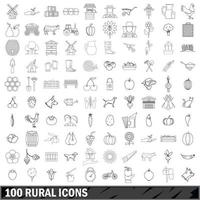 100 landelijke iconen set, Kaderstijl vector