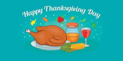 Thanksgiving vlees horizontale banner, cartoon-stijl vector