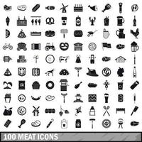 100 vlees iconen set, eenvoudige stijl vector