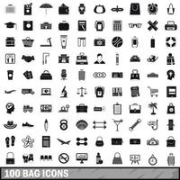 100 tas iconen set, eenvoudige stijl vector