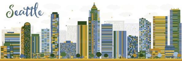 abstracte skyline van de stad van Seattle met gekleurde gebouwen vector