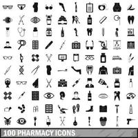 100 apotheek iconen set, eenvoudige stijl vector