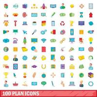 100 plan iconen set, cartoon stijl vector