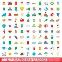 100 natuurrampen iconen set, cartoon stijl vector