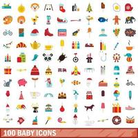 100 baby iconen set, vlakke stijl vector