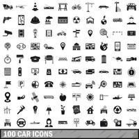 100 auto iconen set, eenvoudige stijl vector