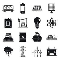 energiebronnen items iconen set, eenvoudige stijl vector