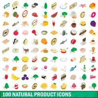 100 natuurlijke product iconen set, isometrische 3D-stijl vector